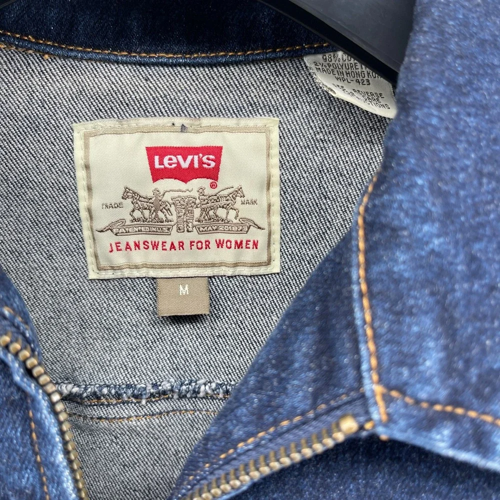 Vintage 80s Levis Denim Jacket Womens Medium Blue Zip Front Hong‎ Kong